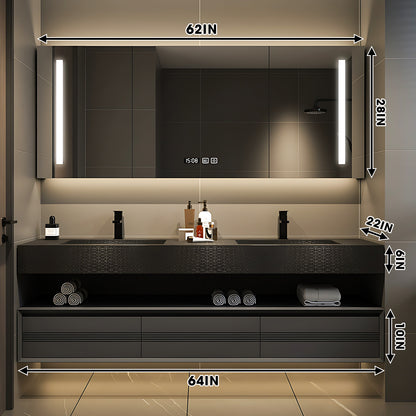 56"- 78" Black Bathroom Vanity Set with Mirror Cabinet And Double Sink&Faucet