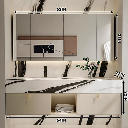 56"- 72" Large Storage Bath Vanity Set with LED Defogging Mirror and Sink
