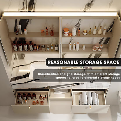 56"- 72" Large Storage Bath Vanity Set with LED Defogging Mirror and Sink