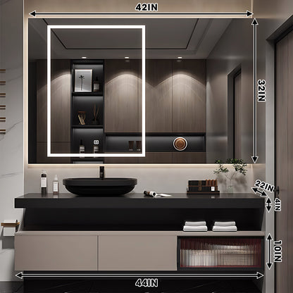 44"- 72" Luxury Bathroom Vanity Set with Single Basin & Open Storage Cabinet & Illuminated Mirror