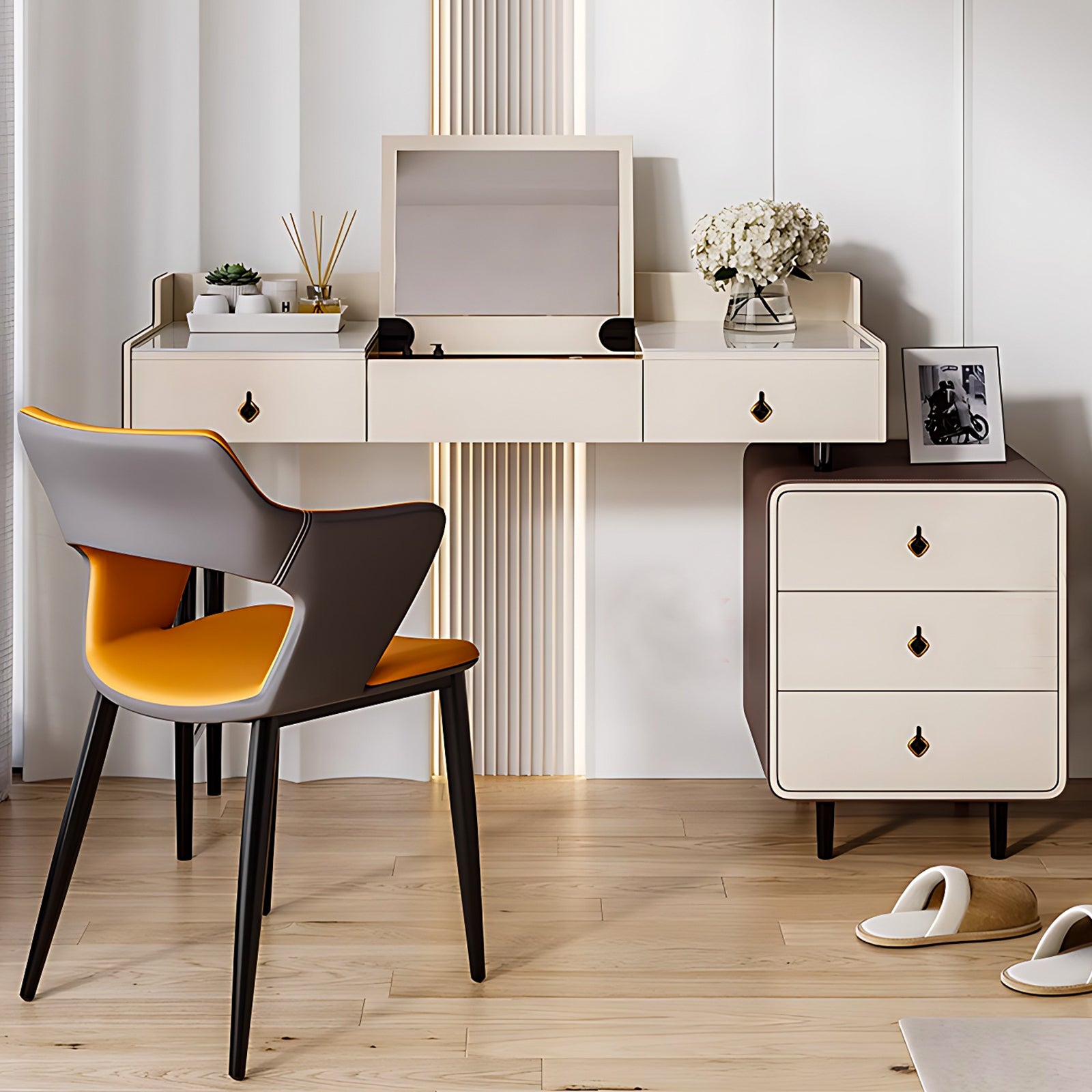 Makeup Vanity Desk with Flip Top Mirror & 5-Drawers & Chair