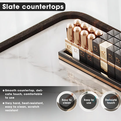 Makeup Vanity Table Set with Circle LED Mirror and Stool