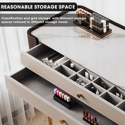 Makeup Vanity Table Set with Circle LED Mirror and Stool