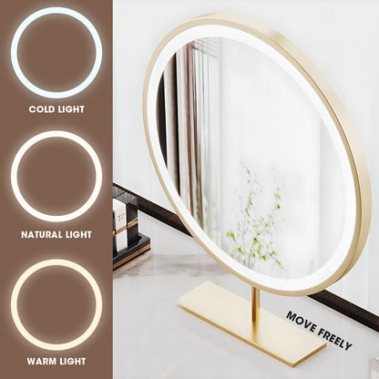 Makeup Vanity Table Set with Circle LED Mirror and Stool