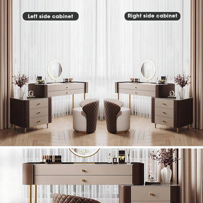 Makeup Vanity Table Set with Circle LED Mirror and Stool