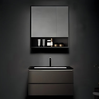 32"- 78" Minimalist Floating Bathroom Vanity Set with Open Storage Mirror Cabinet & Single Sink