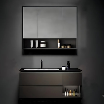 32"- 78" Minimalist Floating Bathroom Vanity Set with Open Storage Mirror Cabinet & Single Sink
