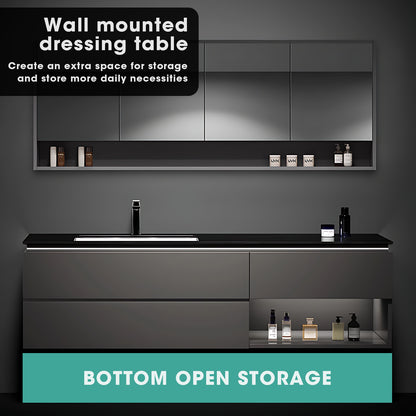32"- 78" Minimalist Floating Bathroom Vanity Set with Open Storage Mirror Cabinet & Single Sink