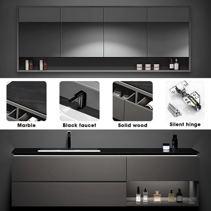 32"- 78" Minimalist Floating Bathroom Vanity Set with Open Storage Mirror Cabinet & Single Sink