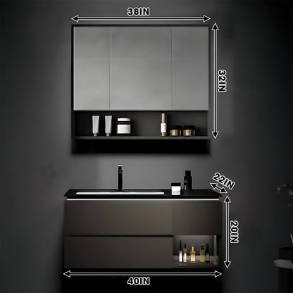 32"- 78" Minimalist Floating Bathroom Vanity Set with Open Storage Mirror Cabinet & Single Sink
