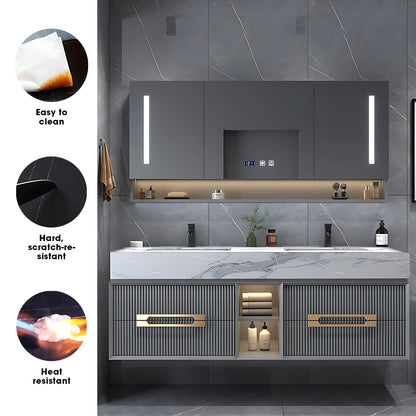40"- 78" Modern Bathroom Vanity Set with LED Defogging Mirror and Sink