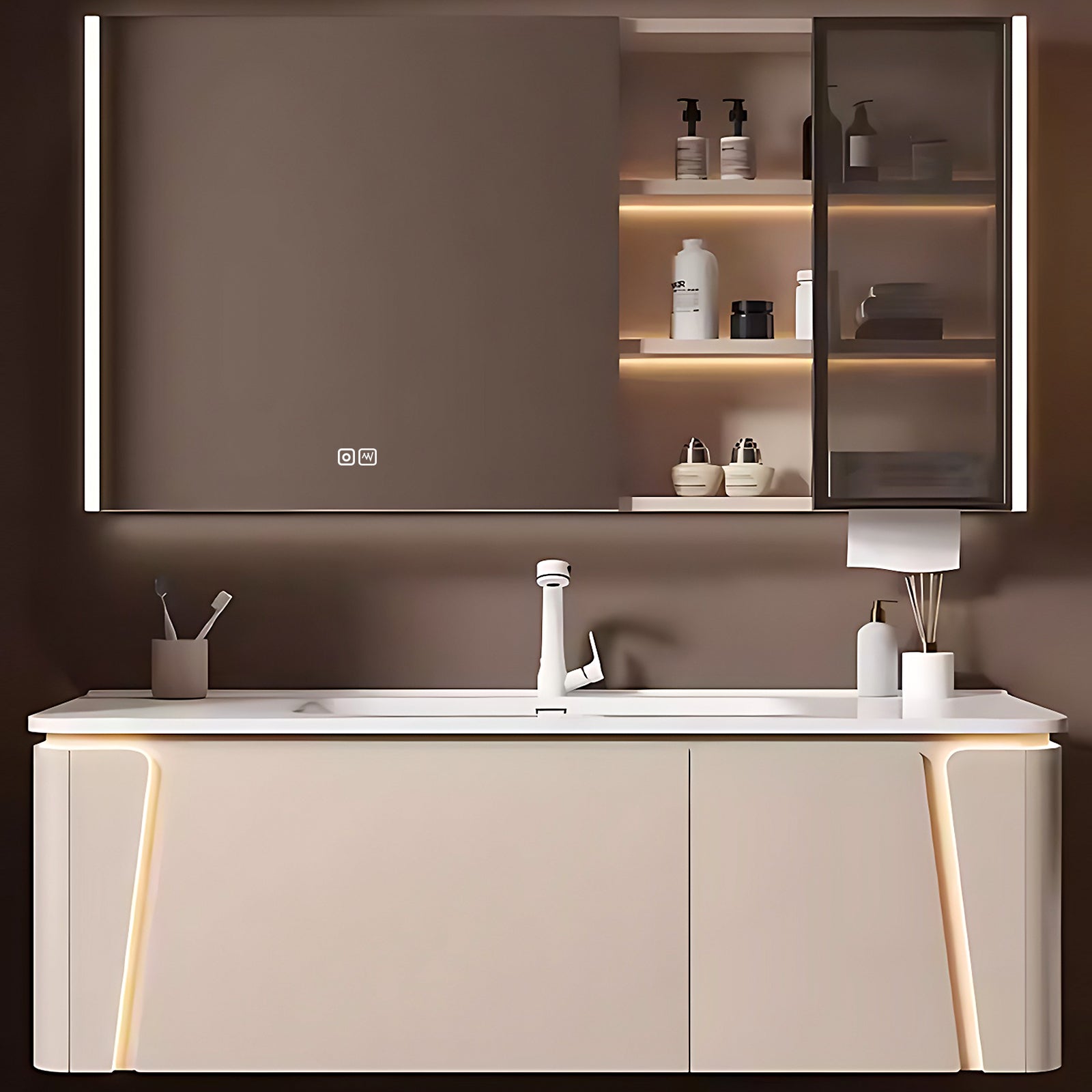 40"- 72" Modern Bathroom Vanity Set with Medicine Cabinet, Floating Cabinet, Sink and Sensor Light