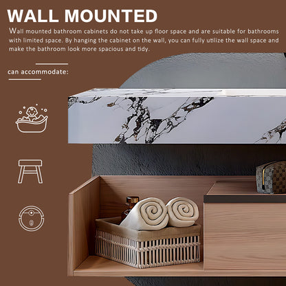 44"- 64" Modern Bathroom Vanity Sink Set with Slate Countertop, Ceramic Basin and Mirror
