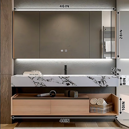 44"- 64" Modern Bathroom Vanity Sink Set with Slate Countertop, Ceramic Basin and Mirror