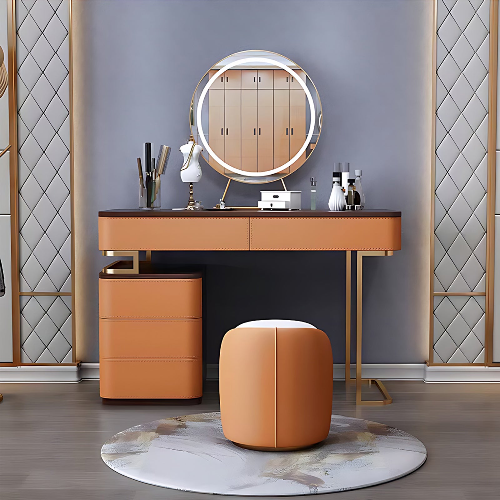 Modern Makeup Vanity Table Set with LED Mirror and Stool