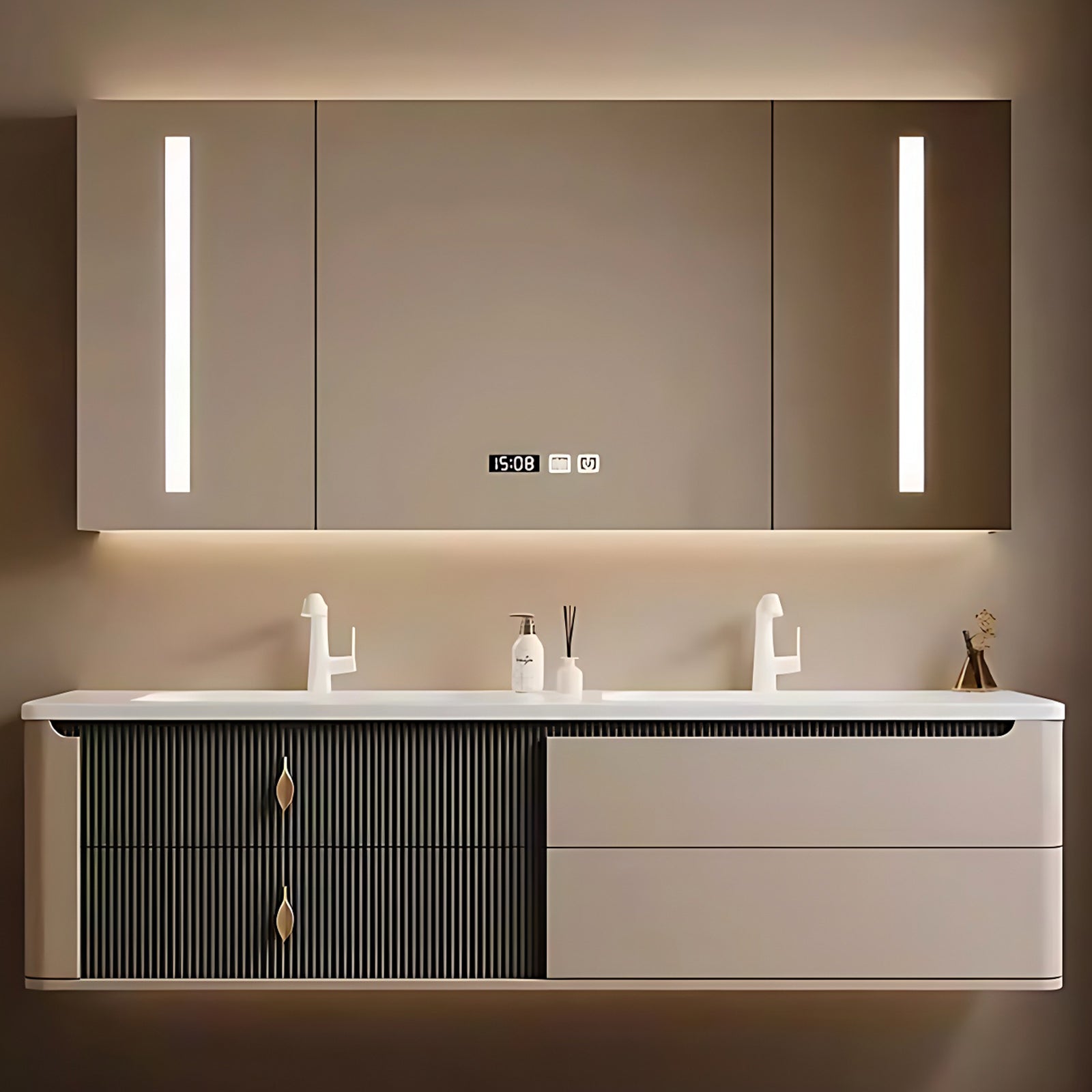 36"- 78" Modern Two-Tone Bathroom Vanity Set with Defogging Mirror and Basin