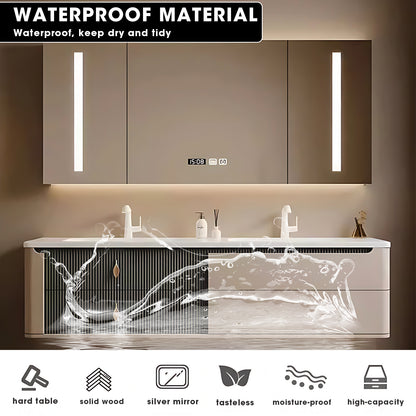 36"- 78" Modern Two-Tone Bathroom Vanity Set with Defogging Mirror and Basin