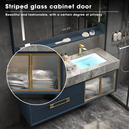 32"- 72" Navy Solid Wood Bathroom Vanity Set with Sink and Smart Mirror