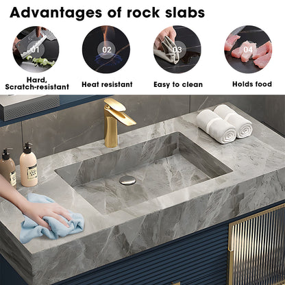 32"- 72" Navy Solid Wood Bathroom Vanity Set with Sink and Smart Mirror