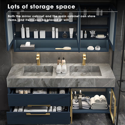 32"- 72" Navy Solid Wood Bathroom Vanity Set with Sink and Smart Mirror