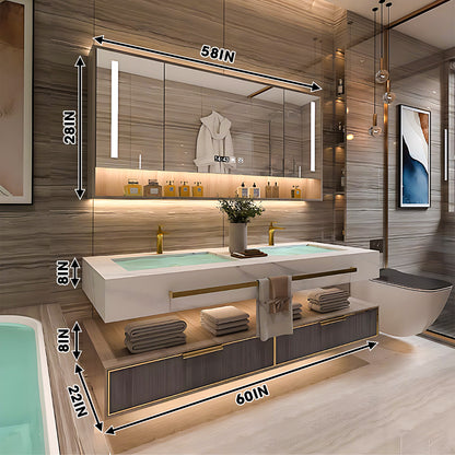 36"- 78" Open Storage Bathroom Vanity Set with LED Mirror Cabinet and Sink