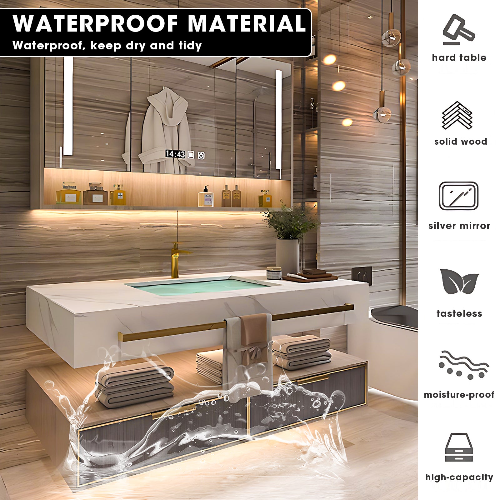 Open Storage Bathroom Vanity: 36"- 78" with LED Mirror Cabinet & Sink ...