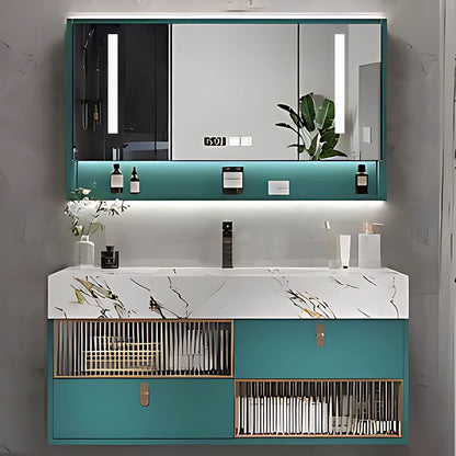 SALE 56" Peacock Blue Wall-mounted Bathroom Vanity Set with Sink and Smart Mirror Cabinet