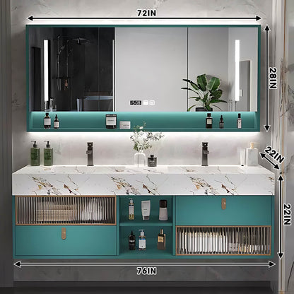 SALE 56" Peacock Blue Wall-mounted Bathroom Vanity Set with Sink and Smart Mirror Cabinet