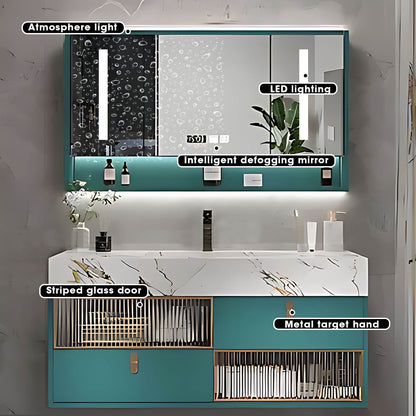 SALE 56" Peacock Blue Wall-mounted Bathroom Vanity Set with Sink and Smart Mirror Cabinet