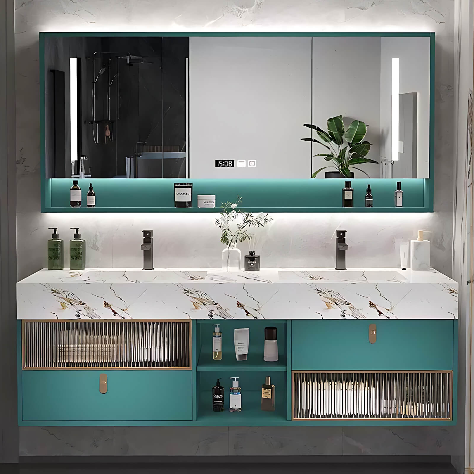 36"- 78" Peacock Blue Wall-mounted Bathroom Vanity Set with Sink and Smart Mirror Cabinet