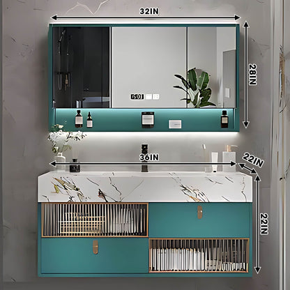 SALE 56" Peacock Blue Wall-mounted Bathroom Vanity Set with Sink and Smart Mirror Cabinet