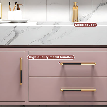 36"- 56" Pink Bath Vanity Set with Lighting Mirror Cabinet and Sink