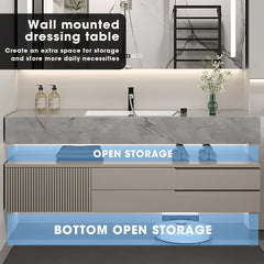 36"- 72" Single Basin Wall Mounted Bathroom Vanity Set with LED Defogging Mirror Cabinet