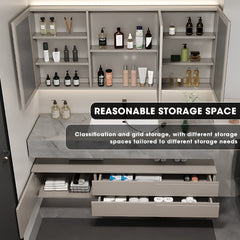 36"- 72" Single Basin Wall Mounted Bathroom Vanity Set with LED Defogging Mirror Cabinet