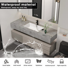 36"- 72" Single Basin Wall Mounted Bathroom Vanity Set with LED Defogging Mirror Cabinet