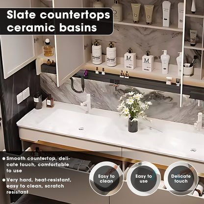 32"- 56" Single Bathroom Vanity Set with Medicine Cabinet and Ceramic Basin