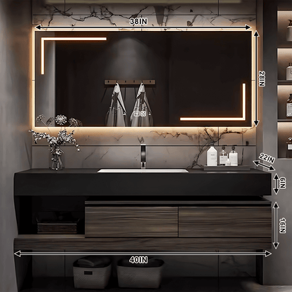 36‘’-72‘’ Single Bathroom Vanity Set with Rectangle Lighting Mirror and Sink