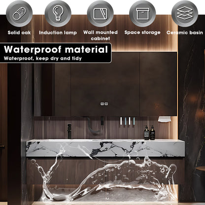 40"- 60" Single Ceramic Basin Bathroom Vanity Set with Backlit Defogging Mirror Cabinet