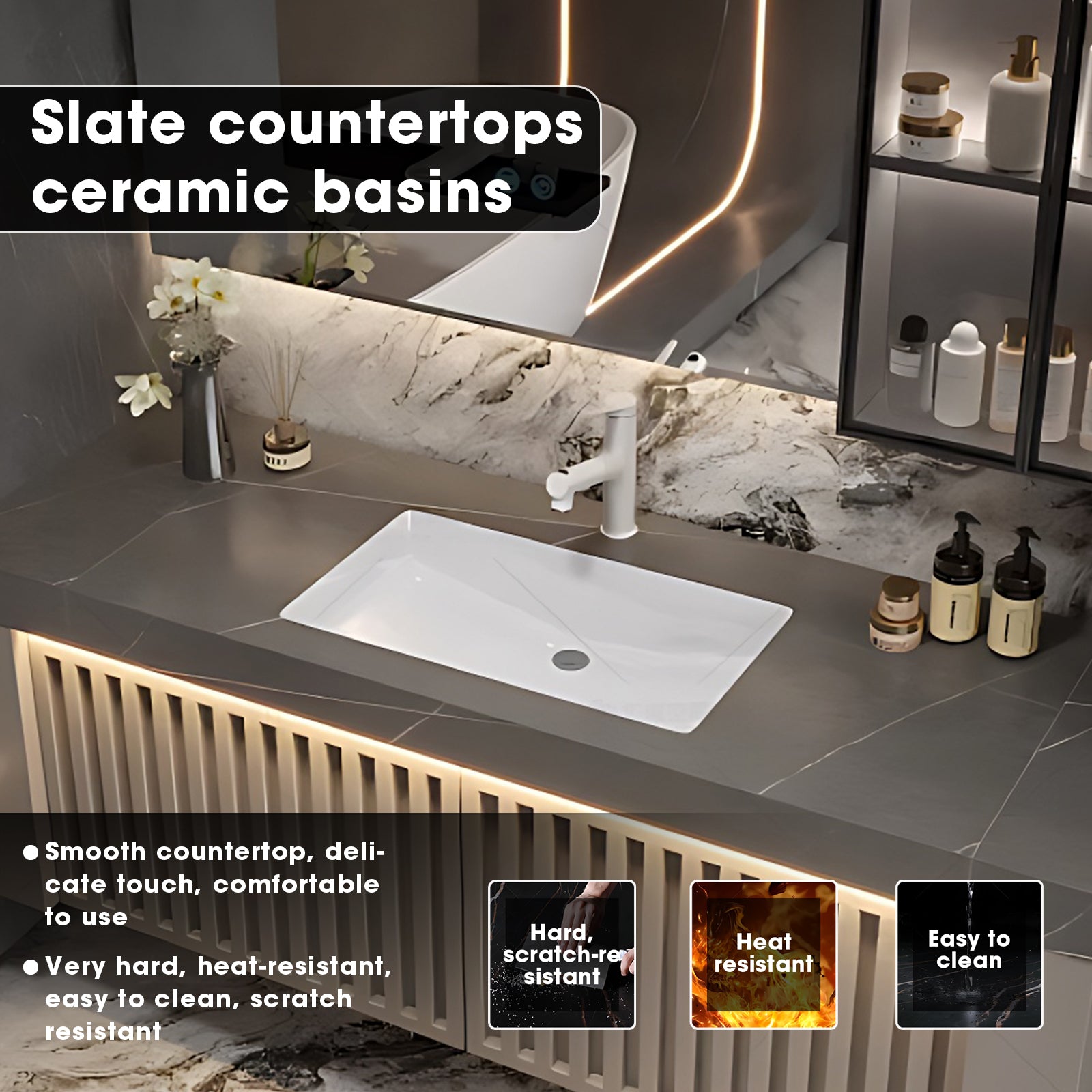 44"- 72" Single Sink Bathroom Vanity Set with Smart Mirror and Glass Door Cabinet