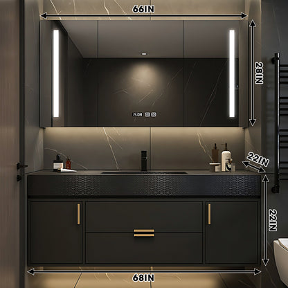 36"- 68" Single Sink Floating Black Bathroom Vanity Set with Smart LED Mirror Cabinet