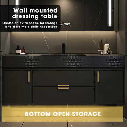36"- 68" Single Sink Floating Black Bathroom Vanity Set with Smart LED Mirror Cabinet