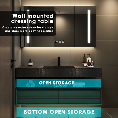 36"- 52" Single Sink Floating Green Bath Vanity Set with LED Mirror Cabinet and Open Storage