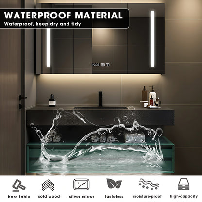 36"- 52" Single Sink Floating Green Bath Vanity Set with LED Mirror Cabinet and Open Storage