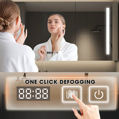 36"- 52" Single Sink Floating Green Bath Vanity Set with LED Mirror Cabinet and Open Storage
