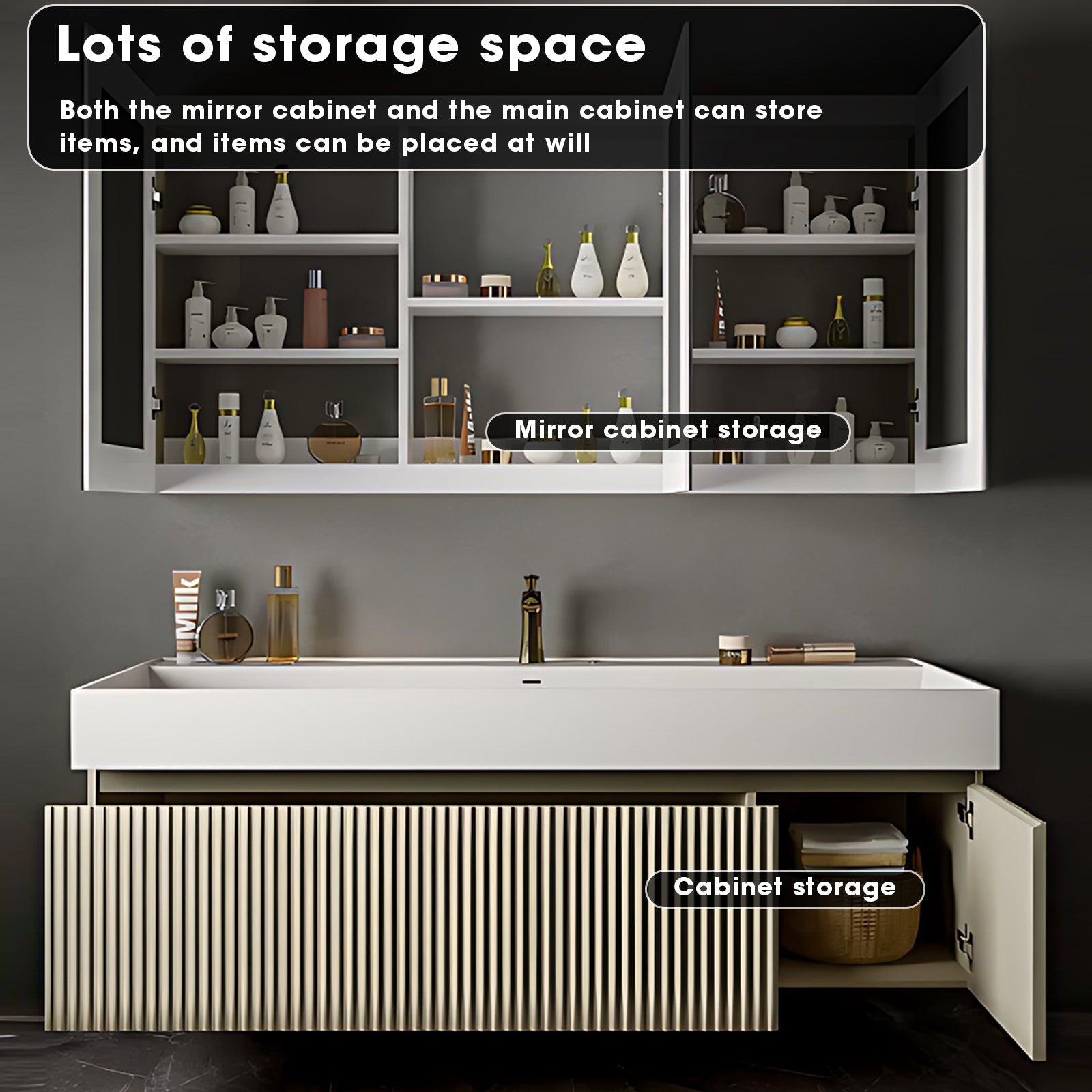 36"- 48" Single Sink Large Capacity Vanity Set for Bathroom with Defogging Mirror