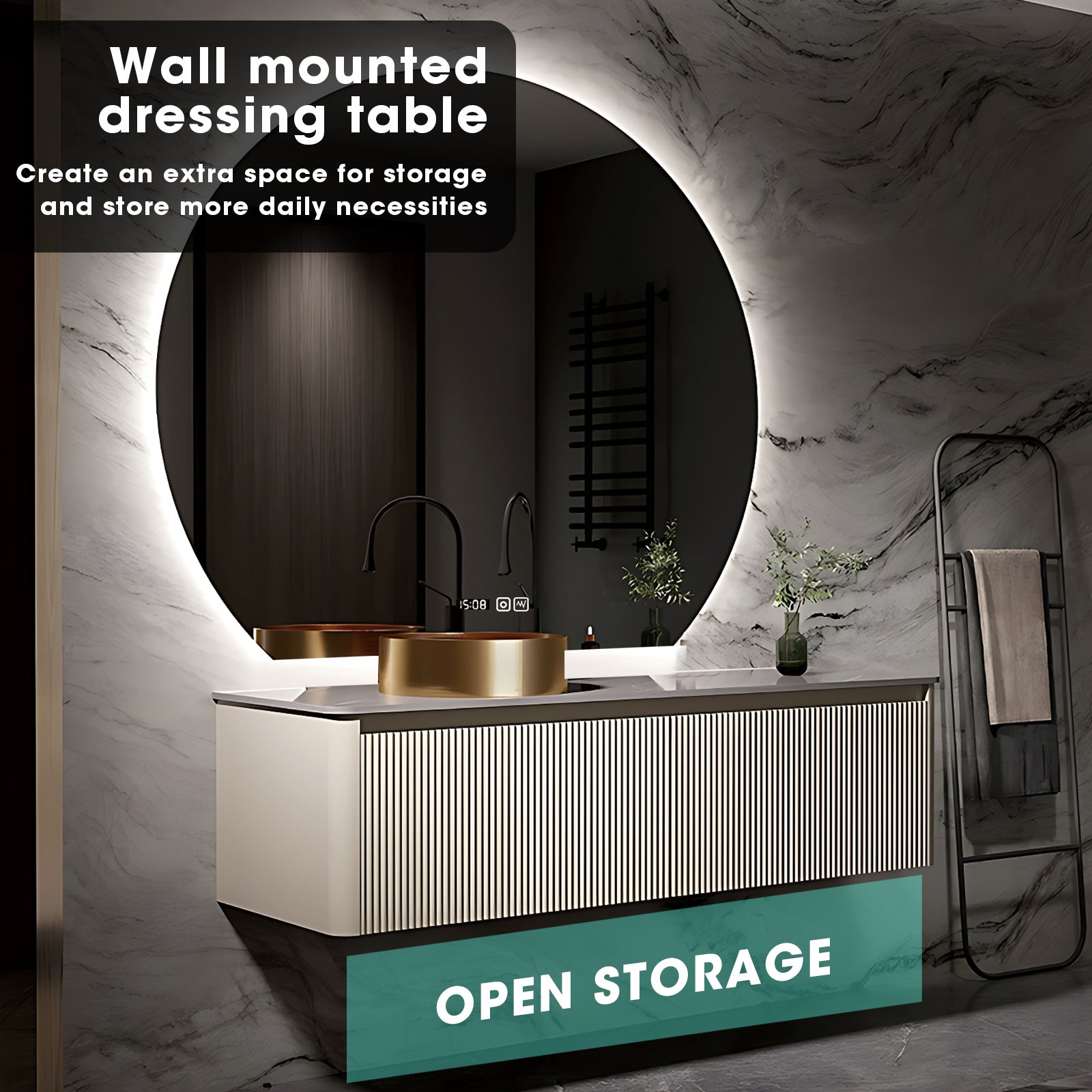 36"- 72" Single Sink Wall Mounted Bath Vanity Set with Smart Defogging Mirror