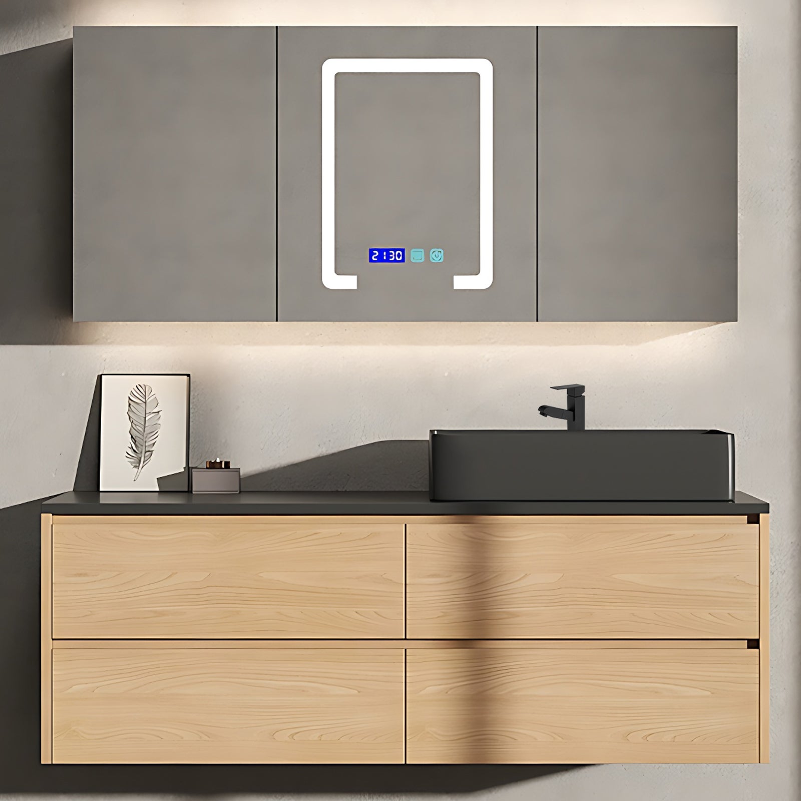 36"- 60" Single Sink Wall Mounted Bathroom Vanity Set with Mirror Cabinet