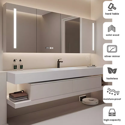 40"- 78" Solid Wood Bath Vanity Set with Drawer & Open Storage & Smart Mirror & Single Basin