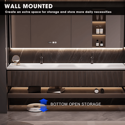 52"- 78" Solid Wood Bathroom Vanity Set with Double Sink and Mirror