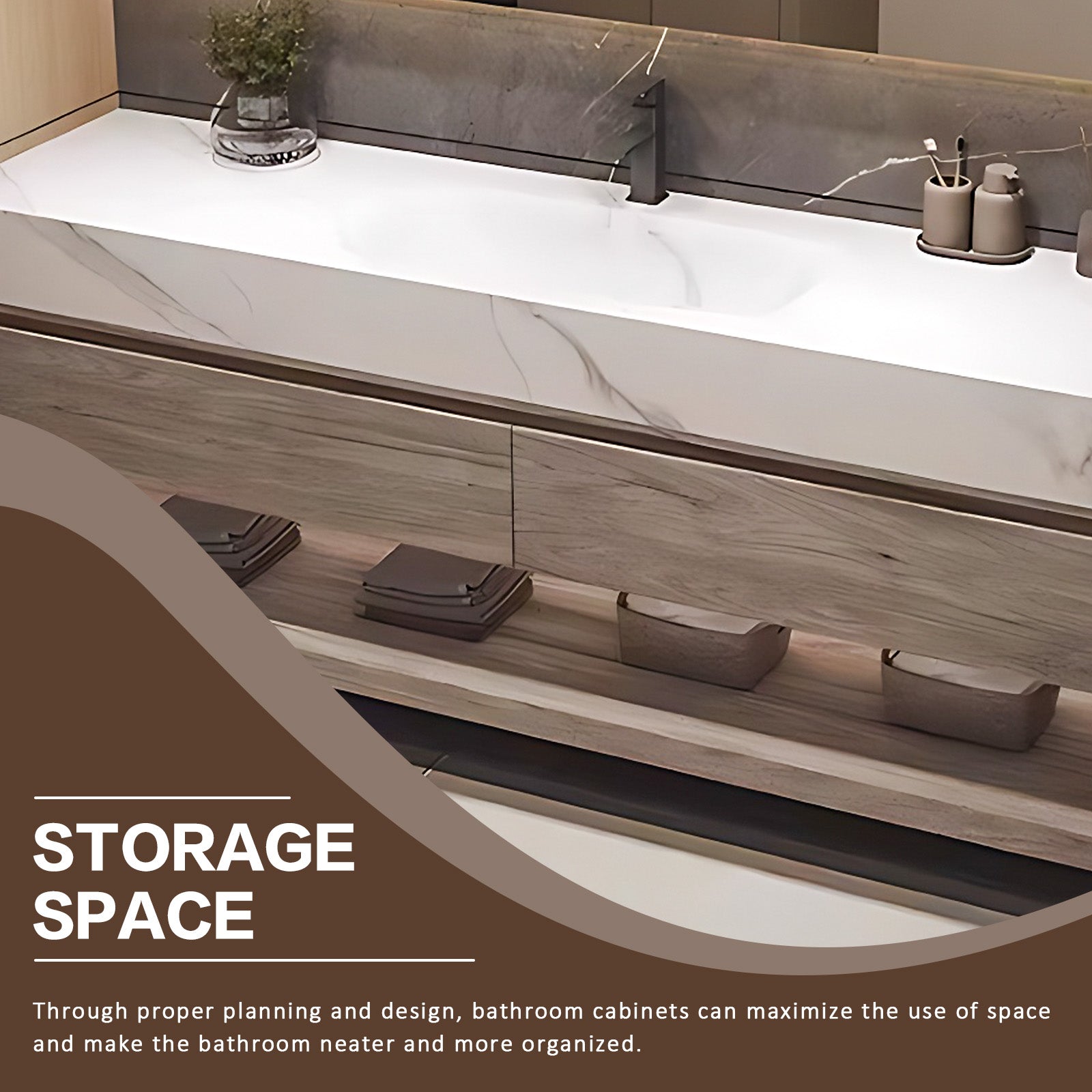 40"- 64" Solid Wood Bathroom Vanity Set with Integrated Sink and Intelligent Mirror